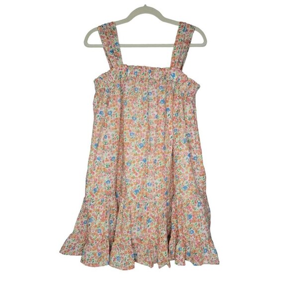 Aqua Floral Mini Dress Delicate Embroidered Lace Bright Colorful Prairie Size M - Picture 1 of 11